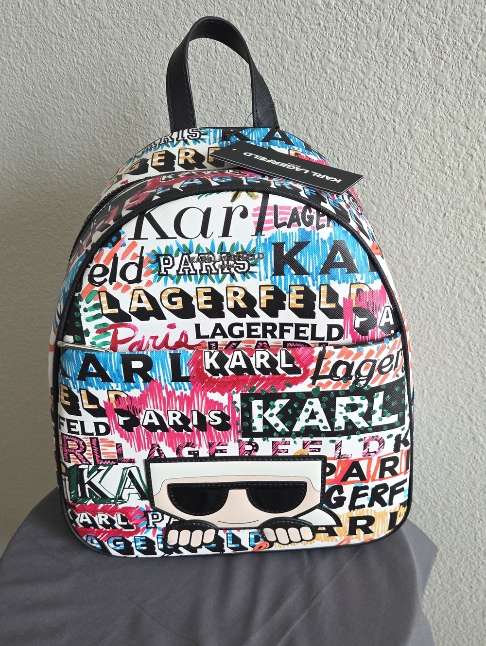 Karl Lagerfeld Multicolor Graphic Logo Mini Backpack with White Accent